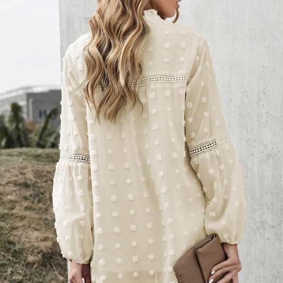 boho v neck swiss dot lace detail blouse Sage - Picture 5 of 10